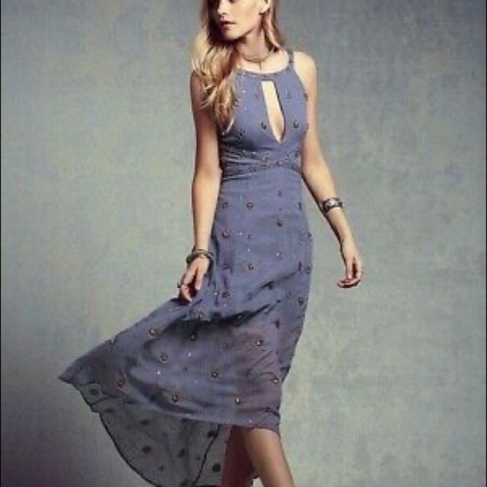 Free people Blue sunburst beaded beauty maxi dress size 2